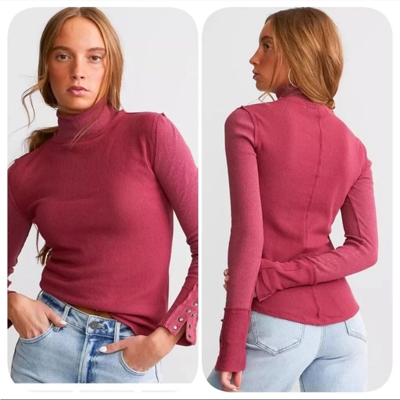 New We the Free Freya Mock Neck Thermal Top in Red - Picture 4 of 6